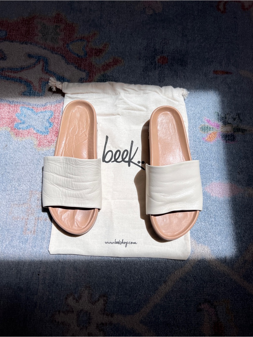 beek Cream Leather Platform Slide Sandals